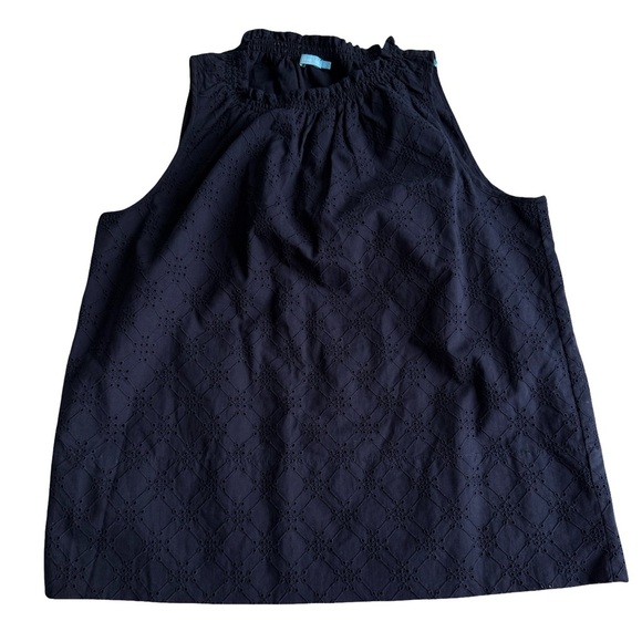 J Mclaughlin Sleeveless Eyelet Navy Lined Top 100% Cotton Size Small - Picture 2 of 9